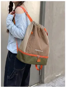 Grenzüberschreitender Karo-Kordelzug-Rucksack, Unisex Fitness-Gym-Bag, Yoga Nass-Trocken-Beutel