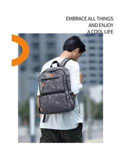 Stylish camo backpack for men, large capacity urban commuter bag with multi-pockets.