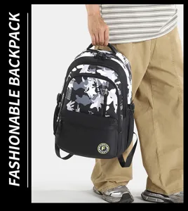 Color-blocked casual school backpack with large capacity for travel and daily laptop use.