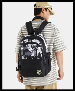 Casual colorblock backpack for students, large capacity travel computer school bag.