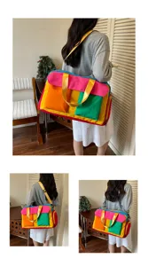 Color-blocked travel duffel bag vibrant dopamine style large capacity shoulder gym bag for women