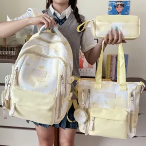 Meerdelige strik print studenten rugzak set, lichtgewicht canvas schooltas.