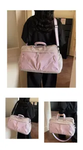 Large capacity travel duffel bag for women, expandable weekend luggage and gym sport bag.