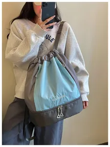 Unisex Kordelzug Sport Rucksack mit Nass Trocken Trennung, Karo Fitness Yoga Badetasche.