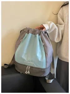Gitter Kordelzug Sport Rucksack mit Nass Trocken Fach, ideal für Fitness, Yoga und Schwimmen.