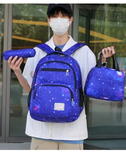 Ensemble de sac à dos d'école motif galaxie trois pièces grande capacité pour étudiants.