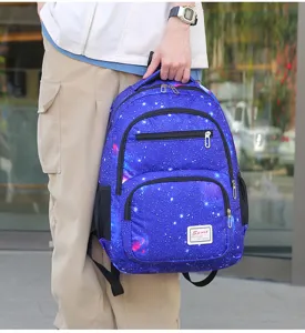 Sac à dos imprimé ciel étoilé pour étudiants, grande capacité, cartable de voyage élégant.