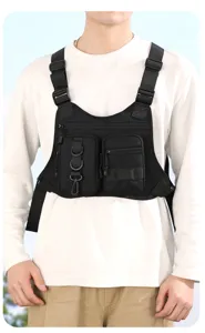 Schwarze taktische Brusttasche Utility Rig funktionale Weste für Outdoor Camping und Sport.