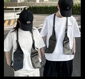 Unisex Vintage PU Leder Gurt Tasche Taktische Brust Rig Weste Umhängetasche für Outdoor Sport