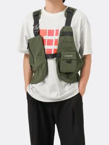 Functional Nylon Tactical Chest Bag Men Streetwear Vest Style Multi Pocket Sports Running Outdoor Travel Cycling Bag