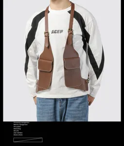 Herren Damen retro PU Leder Schulter Holster Tasche taktische Brust Rig Weste Mode.