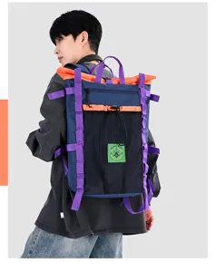 Color-blocking outdoor backpack, large capacity travel mountaineering bag for daily use.
