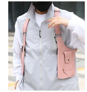 Herren Taktische Weste Tasche Rosa PU Leder Brustgurt Tasche Outdoor Sport Lauf Schultertasche
