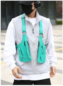 Herren Taktische Brusttasche PU Leder Weste Tasche Outdoor Sport Laufen Halfter Tasche