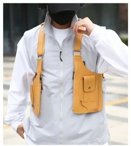 Herren Taktische Brusttasche Vintage PU Leder Halfter Tasche Outdoor Sport Weste Rucksack
