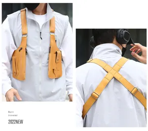 Herren taktische Weste Brusttasche Retro PU Leder unterarm Holster Tasche für Outdoor Sport.
