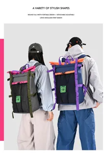 Outdoor colorful backpack detail view showing stylish contrast design and adjustable straps.