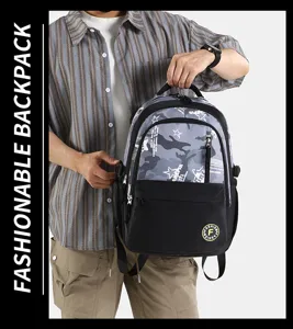 Stylish grey camo backpack for students and travel, spacious multi-pocket casual daily bag.