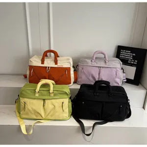 Large capacity travel duffel bag stylish color block gym sports luggage weekend bag for women
