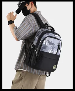 Casual colorblock backpack for students, large capacity travel laptop bookbag detail