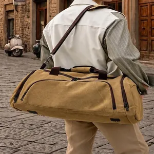 Grand sac de voyage en toile pour hommes, sac de sport et bagage multifonctionnel pratique.