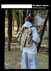 Street trendy roll-top waterproof backpack for men and women outdoor travel sports daypack