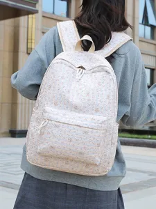 Schattige bloemige canvas rugzak voor schoolmeisjes, frisse college stijl casual dagrugzak