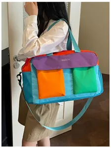 Color-block travel duffle bag stylish gym handbag fashion shoulder bag for women short trip