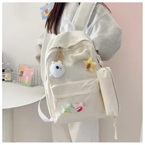 Zaino in vesto a coste a tre pezzi stile preppy borsa scolastica con astuccio per studenti