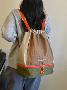 Unisex Karo Kordelzug Rucksack Oxford Stoff Sporttasche Für Yoga Schwimmen Trocken Nass Trennung Reise Rucksack