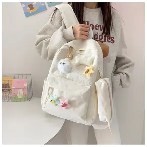 Zaino in velluto a coste set da tre pezzi borsa scolastica viaggio casual dettaglio