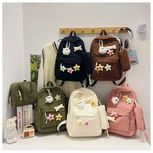 Set zaino in corduroy a 3 pezzi borsa scolare per college con borsa pranzo e astuccio.