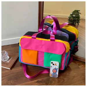 Color block travel duffel bag stylish weekend overnight gym bag for women vibrant hobo handbag