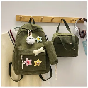 Set zaino in corduroy 3 pezzi borsa da scuola per studenti borsa da pranzo casual viaggio