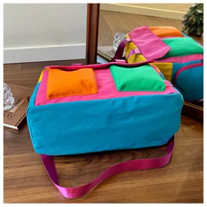 Colorblock canvas travel bag fashion weekend duffel bag casual crossbody gym bag for women