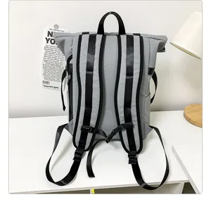 Waterproof roll top backpack casual travel daypack for men and women grey school bag