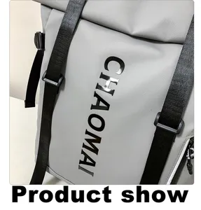Street fashion backpack for men and women, waterproof roll-top design with comfortable straps.