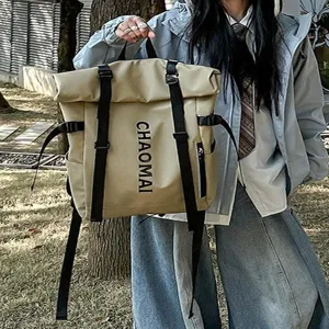 Streetwear roll-top backpack for men and women, waterproof casual outdoor travel sports bag