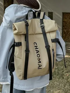 Casual waterproof rolltop backpack for men and women, stylish street style travel daypack.