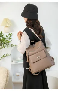 Stilvoller Damen PU Leder Freizeit Rucksack, grosse Kapazitaet Alltag Reiserucksack Bag.