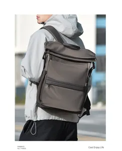 Men roll top backpack large capacity travel commuter laptop bag with multi-pocket storage.