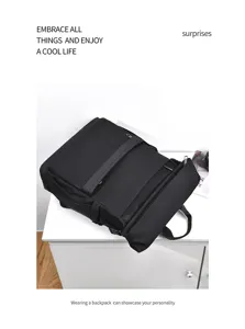 Black roll-top backpack large capacity multi-functional travel computer bag for men daily commute