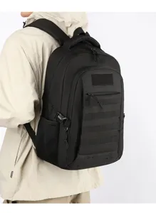 Detailansicht des schwarzen Taktik-Rucksacks mit MOLLE-Gurtband und großem Fassungsvermögen.
