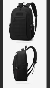 Detailansicht des schwarzen multifunktionalen Rucksacks mit mehrschichtiger Fächerung.