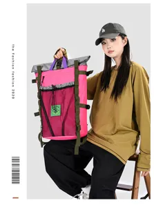 Multifunctional waterproof colorblock outdoor backpack with large capacity for travel and hiking.