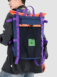 Colorblock outdoor hiking backpack for men and women with large capacity and multi straps.