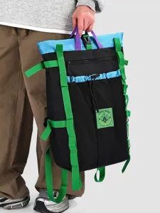 Colorful outdoor backpack for travel and daily use, large capacity with multiple green straps.
