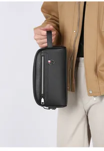 Sac pochette d'affaires noir en cuir pour homme sac à main de voyage décontracté élégant