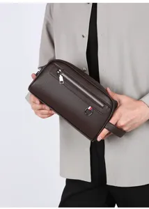 Sac pochette de voyage d'affaires pour hommes, grand portefeuille avec dragonne pratique.