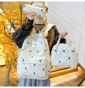 Joli ensemble de sac à dos d'école pour étudiants casual en velours côtelé avec nœud